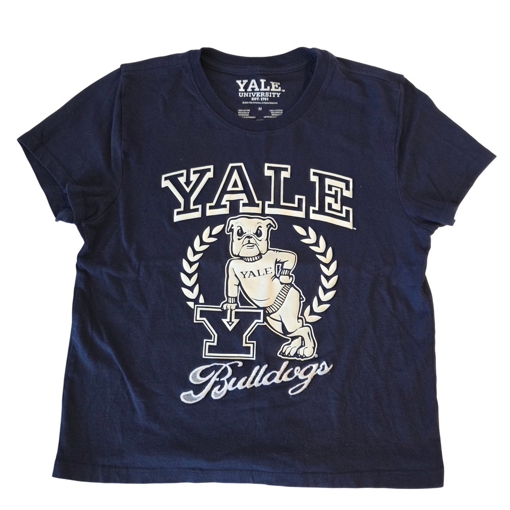Yale University Bulldogs Navy Blue Graphic T-Shirt Mascot Handsome‎ Dan Medium